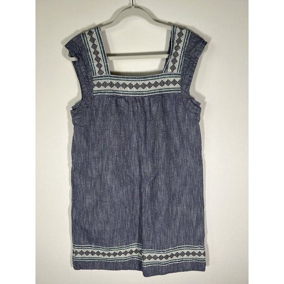 Faherty chambray sleeveless shift mini dress embroidered sz M boho preppy - Picture 2 of 9